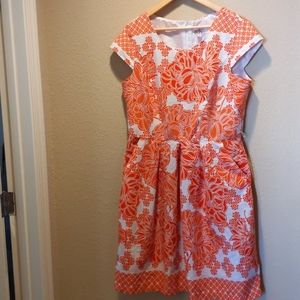 Orange print dress, R&K originals, sz16